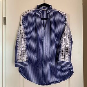 Sandro Paris Daniela Blue Pinstripe Stripe Top Blouse Tunic NWOT Size 0 XS